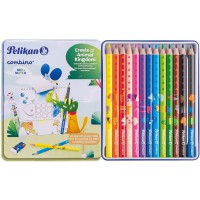 Pelikan 811200 Combino Set de 12 crayons de couleur et 1 crayon pour apprendre a  ecrire dans un etui en metal