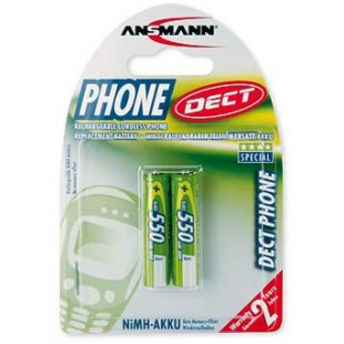 ANSMANN 2 piles rechargeables pour telephone sans fil AAA, 1,2V / 550mAh / Accumulateurs pour telephone fixe sans fil a  faible 