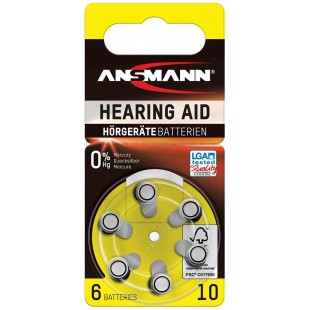 ANSMANN piles pour appareils auditifs / Pack de 1x6 piles zinc-air 1,4V - modele 10 / Pile bouton pour appareils auditifs presen