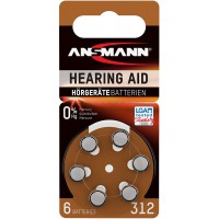 ANSMANN piles pour appareils auditifs / Pack de 1x6 piles zinc-air 1,4V - modele 312 / Pile bouton pour appareils auditifs prese