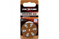 ANSMANN piles pour appareils auditifs / Pack de 1x6 piles zinc-air 1,4V - modele 312 / Pile bouton pour appareils auditifs prese