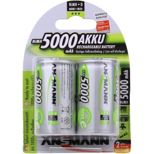 Pile ANSMANN D 5000 mAh NiMH 1,2 V (lot de 2) - batteries rechargeables Mono D, faible autodecharge maxE pour une utilisation pe