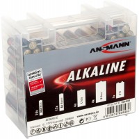 Boite de piles alcalines ANSMANN 1,5 V / Piles alcalines longue duree de vie / Emballage economique dans une boite de rangement 