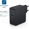 Ansmann Chargeur USB 2 Ports 60W - USB C avec Quick Charge 3.0 & Power Delivery Chargeur PD avec controle de Charge Intelligent 