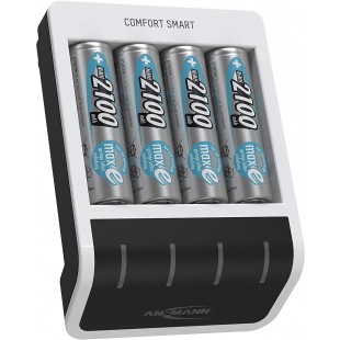 Ansmann Chargeur de Batterie avec 4 Piles AA 2100 mAh - Chargeur Automatique de Batterie avec Technologie de Charge Perfect 7 & 