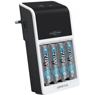 ANSMANN Comfort Plus Chargeur de Batterie + 4 Piles ANSMANN AA 2100 mAh Compatible avec 1-4 Piles NiMH Micro AAA/Mignon AA ou 1-