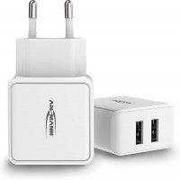 ANSMANN Chargeur USB 2 Ports Double 2.4A - Chargeur USB avec controle de Charge Smart-IC, Adaptateur Secteur particulierement ad