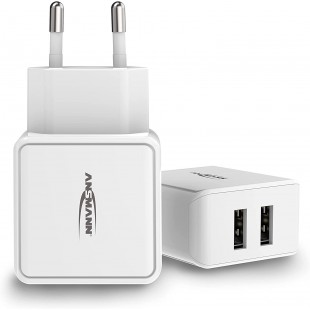 ANSMANN Chargeur USB 2 Ports Double 2.4A - Chargeur USB avec controle de Charge Smart-IC, Adaptateur Secteur particulierement ad