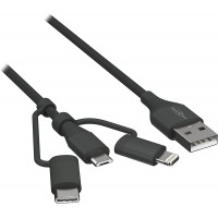 ANSMANN Cable USB 3 en 1 Micro/Type-C/Lightning, 120 cm, compatible avec tous les appareils courants, charges ou alim