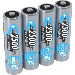 Pile ANSMANN AA 2500 mAh NiMH 1,2 V (lot de 4) - batteries rechargeables mignon AA, faible autodecharge maxE pour une utilisatio