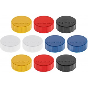 Magnetoplan Magnum Lot de 10 supports magnetiques 34 mm Blanc/jaune/rouge/noir/bleu fonce