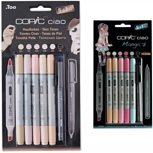 Copic Ciao Ensemble comprenant Marqueur - Skin Tones (Lot de 5)/ Stylo multiliner & kit marqueur ciao 5+1, Manga 7