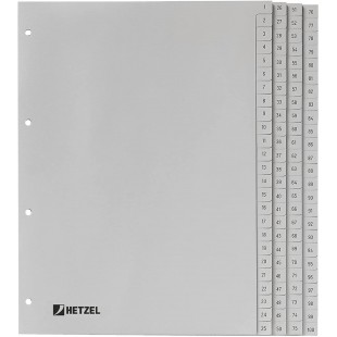 King Mec 721311 Index en polypropylene A4 1-100 Gris