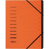 Trieur cartonne agrafe sans soufflet+ elastique pour A4 12 compartiments Orange