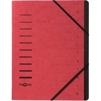 Trieur cartonne agrafe sans soufflet+ elastique pour A4 12 compartiments Rouge