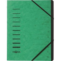 Trieur cartonne agrafe sans soufflet+ elastique pour A4 12 compartiments Vert