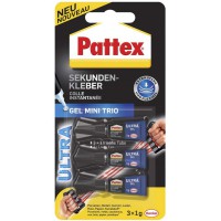 Pattex colle instantanee Ultra Gel Mini Trio, colle extra forte & flexible en 3 tubes, colle instantanee en gel pour p. ex. caou