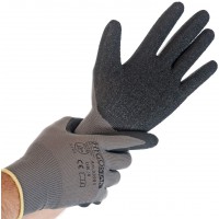 Lot de 12 : Franz Mensch Hygostar SKILL Gants en tricot fin avec revetement en latex Gris Taille M