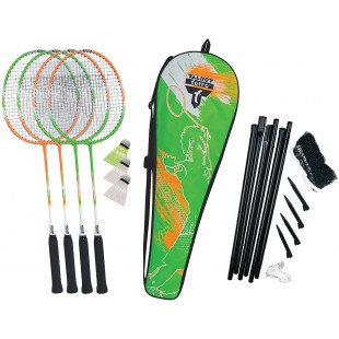 Talbot Torro Set de Badminton 4-Attacker Plus, Ensemble Complet avec 4 Raquettes, 3 Volants, Filet, dans Un Sac Precieux, 449414