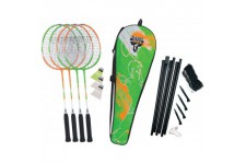 Talbot Torro Set de Badminton 4-Attacker Plus, Ensemble Complet avec 4 Raquettes, 3 Volants, Filet, dans Un Sac Precieux, 449414