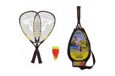 Talbot-Torro Speed-Badminton Set SPEED 4400, 2 raquettes en aluminium 54,5cm, 3 volants resistants au vent, sac 3/4, jaune-noir,
