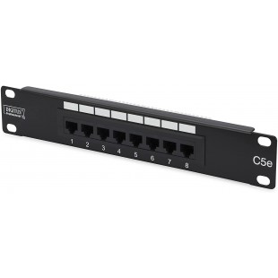 DIGITUS Cat-5e Patchpanel - 8 Ports - Prises RJ45 - Montage en Rack 10 Pouces 1U - Panneau de Distribution LSA - Non blinde - No