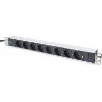 Digitus Barre multiprise en aluminium avec 8 prises et support metallique, 16 A, 4000 W Noir 48,3 cm/19"