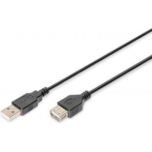 Digitus AK-300200-018-S Cable rallonge USB 2.0, A male vers A Femelle, Noir, 1,8 m