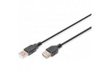 Digitus AK-300200-018-S Cable rallonge USB 2.0, A male vers A Femelle, Noir, 1,8 m