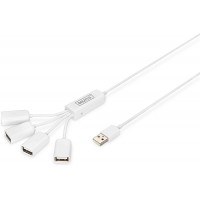 DIGITUS USB-Hub - 4 ports - USB 2.0 haut debit - 480 MBit/s - Hub USB Spider - Alimentation via USB / Alimentation - 