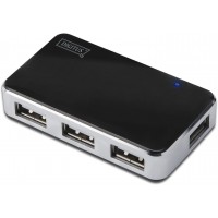 Concentrateur USB DIGITUS - 4 ports - USB 2.0 haut debit - 480 MBit/s - Plug&Play - Cable de connexion 66 cm - Noir