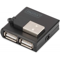DIGITUS Concentrateur USB 4 Ports - USB 2.0 Haut debit - 480 MBit/s - Ensemble Compact - Alimentation USB - Noir