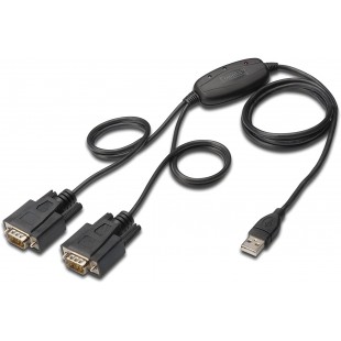 Adaptateur DIGITUS USB vers 2x serie - Convertisseur RS232 - USB 2.0 Type-A vers 2x DSUB 9M - Chipset FTDI - Cable de connexion 