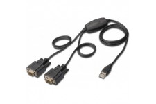 Adaptateur DIGITUS USB vers 2x serie - Convertisseur RS232 - USB 2.0 Type-A vers 2x DSUB 9M - Chipset FTDI - Cable de connexion 