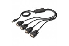 DIGITUS USB vers 4x Adaptateur serie - Convertisseur RS232 - USB 2.0 Type-A vers 4x DSUB 9M - FTDI Chipset - Cable de connexion 