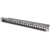 DIGITUS Patch Panel Modular - 24 Ports - 1U - Panneaux Logo - Blindes - Pour modules Keystone - Rack 19" - Noir