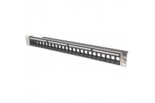 DIGITUS Patch Panel Modular - 24 Ports - 1U - Panneaux Logo - Blindes - Pour modules Keystone - Rack 19" - Noir