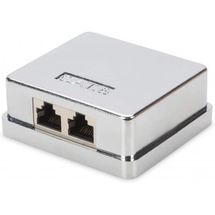 DIGITUS Cat 6 Boitier de raccordement au reseau, 2X Prise RJ45, 2X borne a  deplacement d'isolant LSA, 250 MHz, blinde, Argent