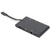 DIGITUS Universal Travel Docking Station USB 3.1 Type C 4K HDMI VGA 2X USB-C 2X USB3.0 RJ45 MicroSD SD/MMC Black