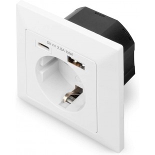 DIGITUS Prise de Courant de securite pour Montage encastre avec 1 x USB Type-Câ„¢, 1 x USB A