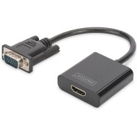 DIGITUS Adaptateur Audio Graphique VGA + Jack 3,5 mm vers HDMI, Full HD 60 Hz, 1920 x 1080 Pixels, Noir