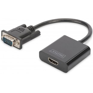 DIGITUS Adaptateur Audio Graphique VGA + Jack 3,5 mm vers HDMI, Full HD 60 Hz, 1920 x 1080 Pixels, Noir