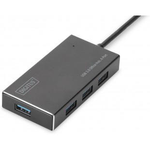 DIGITUS Hub USB - 4 Ports - Super Speed USB 3.0-5 Gbit/s - Plug & Play - Boitier en Aluminium - Noir