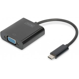 Digitus Adaptateur Graphique USB Type C vers VGA, Full HD 60 Hz, 1920 x 1080 Pixels, Plastique, Noir