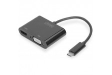 DIGITUS Adaptateur Graphique USB Type-C multiport USB Type-C vers HDMI + VGA, 4K Ultra HD 30 Hz, Plastique, Noir