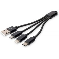 DIGITUS Cable de Charge 3 en 1, USB A - Lightning + Micro USB + USB-C
