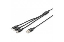 DIGITUS AK-300160-010-S cable USB 1 m USB A USB C/Micro-USB B/Lightning Noir