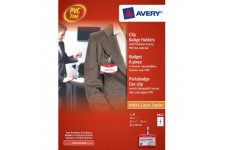 AVERY - Boite de 25 porte-badges a  clip en plastique souple transparent, 32 inserts imprimables fournis, Format 90 x 60 mm, Imp