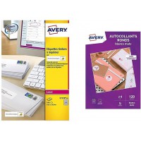 AVERY - Pochette de 240 etiquettes autocollantes ''Montimbrenligne'' & Pochette de 120 autocollants ronds, Personnalisables et i