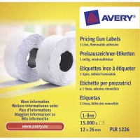 AVERY - Boite de 10 rouleaux de 1500 etiquettes autocollantes pour etiqueteuse 1 ligne (total de 15000 etiquettes), Format 26 x 